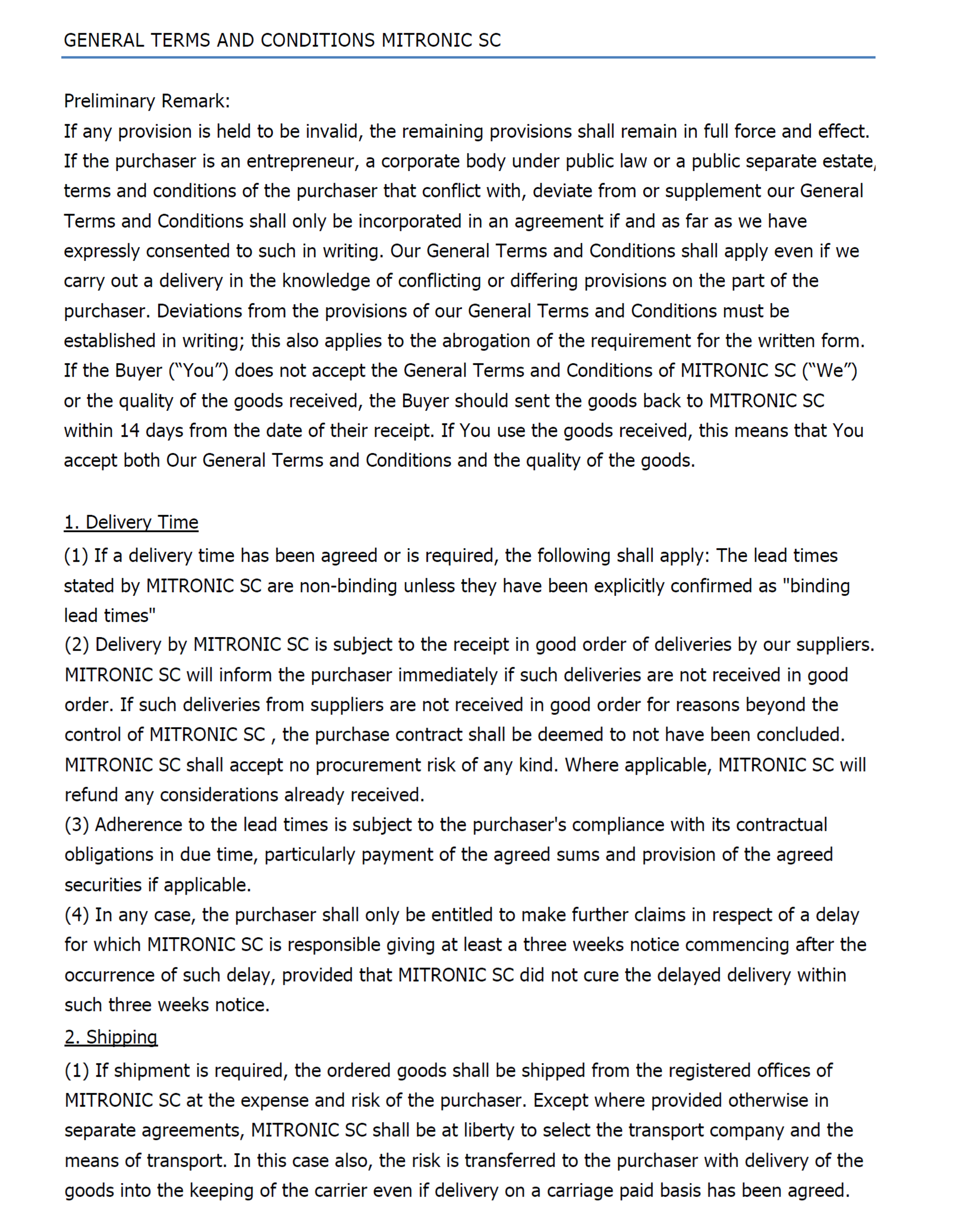 General Terms and Conditions MITRONIC SC 2011 - 1